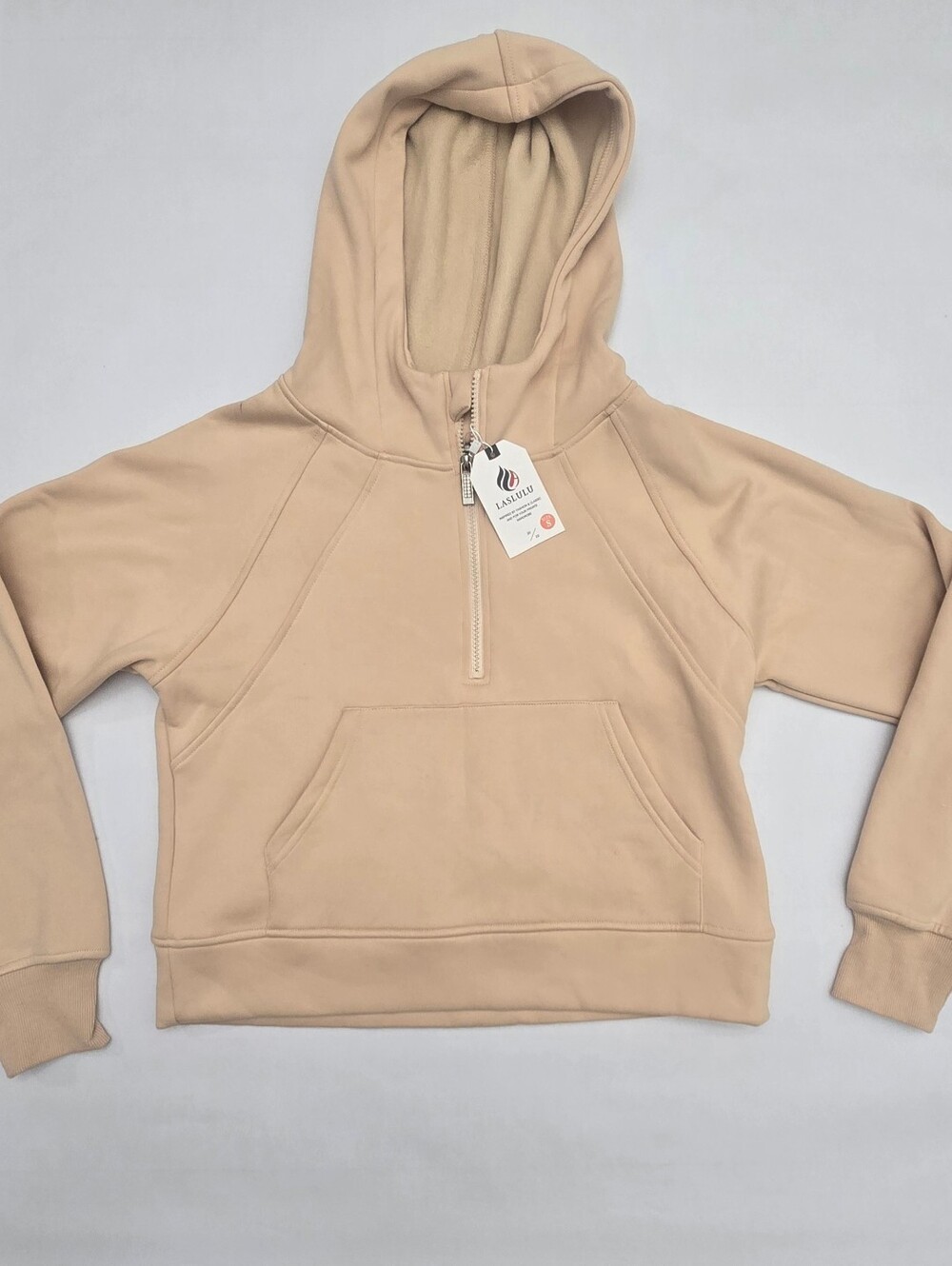 Beige Half-Zip Hooded Bomber Jacket - Women's